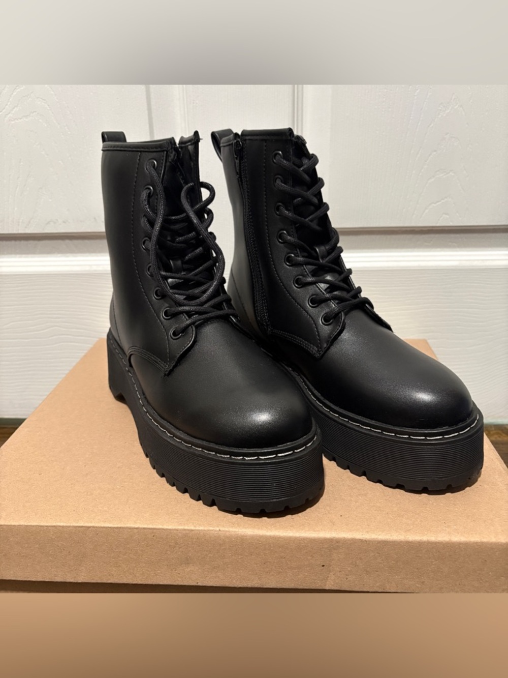 Steve Madden Black Platform Combat Boots with Lug Sole
